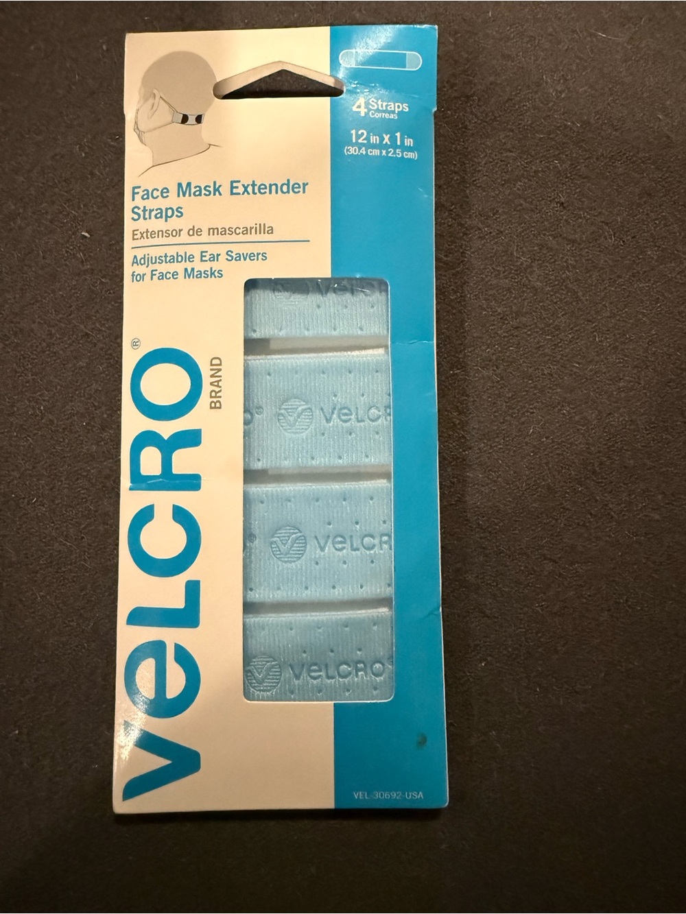VELCRO Brand Face Mask Extender Straps 4 pk Light Blue, 12" ×1"